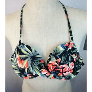 Hollister Nylon Beach Print Halter Style Padded Push Up Swim Top Size XS